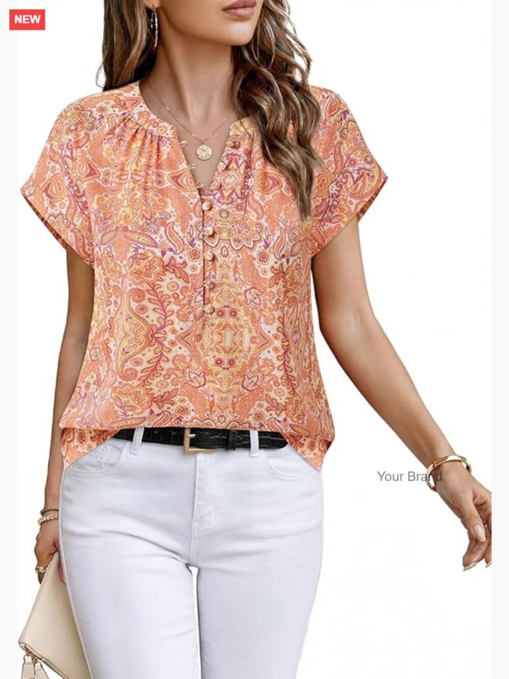 Chiffon V-Neck Short Sleeve Blouse Button Down Dressy Casual Office Work
